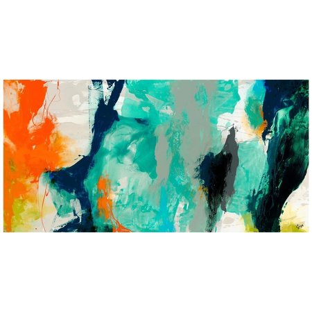 SOLID STORAGE SUPPLIES 24 x 48 in. Tidal Abstract 2 Blue Frameless Tempered Glass Panel Contemporary Wall Art SO2573453